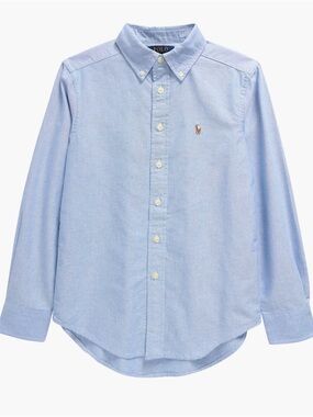 Ralph Lauren Light Blue Button-Down Shirt with Flesh Pony Logo